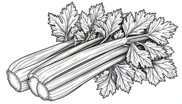 Vintage engraving of fresh celery stalks with leaves.