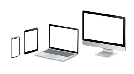 Fototapeta premium Multiple Devices Screen Icon Set Including Laptop, Tablet, and Phone in Outline Styles. Vector Illustration for Business Advertising Technology Presentation and Digital Communication Design Collection