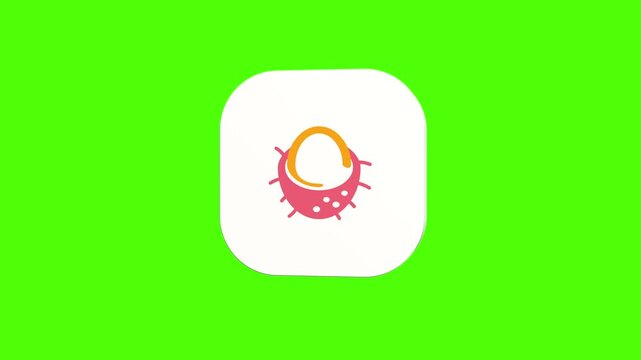 3D animated exotic rambutan icon on a white rounded card with a green screen background. Smooth loop motion, perfect for mobile app UI, tropical fruit, and video editing elements.