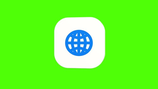3D animated world globe grid icon on a white rounded card with a green screen background. Smooth loop motion, perfect for mobile app UI, internet web, and video editing elements.