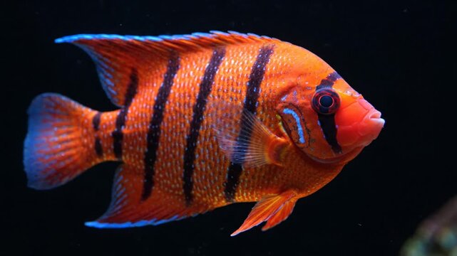 Vibrant Orange Striped Fish on Black Background