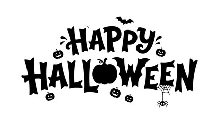 Fototapeta premium Halloween Happy Halloween hand drawn lettering, spooky holiday typography with pumpkins and bats, black vector calligraphy for greeting cards vector