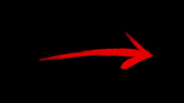 Hand-drawn red arrow animation on transparent background, for motion and, ui doodle motion, animation