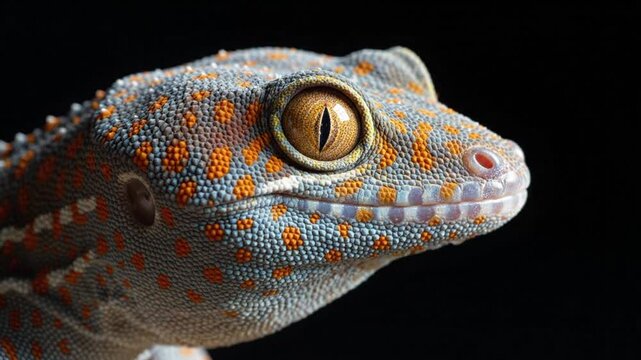 Tokay Gecko Eye Macro Close-up on Black Background