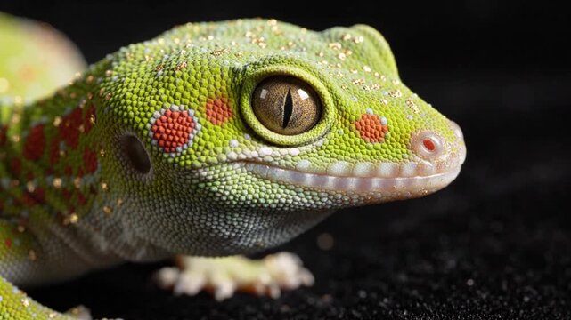 Macro Video of a Green Spotted Gecko Blinking