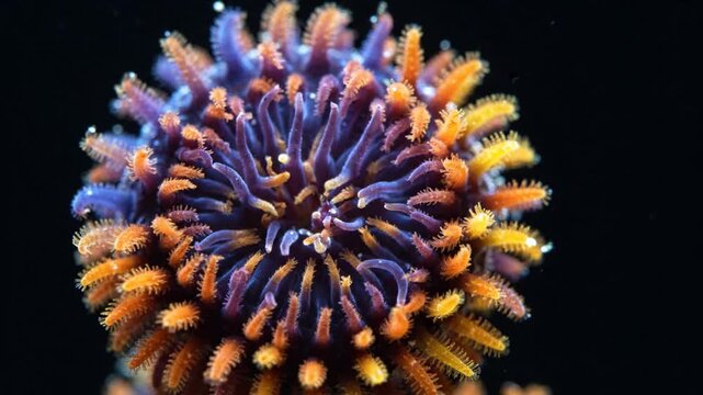 Macro Shot of Vibrant Orange and Blue Coral Polyp