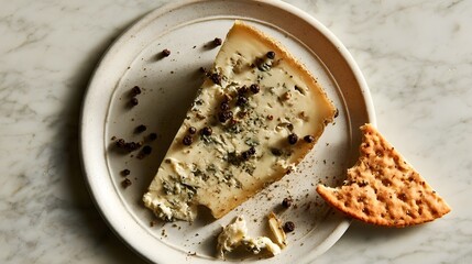 Fototapeta premium Artisan cheese wedge flat lay