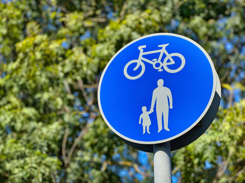 Blue Round Shared Use Route Sign for Cyclists and Pedestrians in the UK