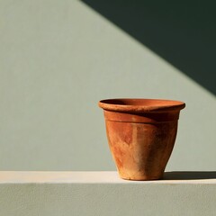 Fototapeta premium Terracotta planter on sage green background