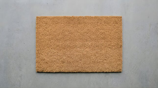 Empty brown coir doormat on gray concrete floor for home entrance