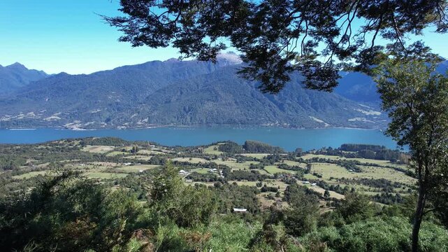 Scenic Aerial Footage Of Cochamo Chile Featuring Woman On Rope Swing 