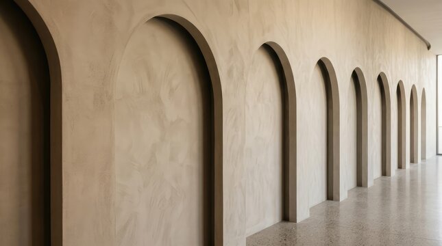 Modern Minimalist Concrete Arch Corridor Interior Background