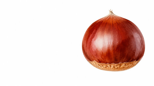 白い背景に美しく描かれた一粒の大きな栗の繊細な水彩画イラスト generative ai