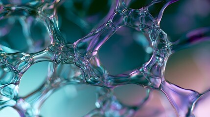 Fototapeta premium Abstract macro liquid glass surface with iridescent connectivity