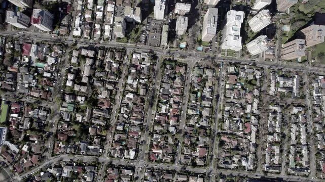 Aerial Top Down Shot Over Santiago Neighborhood With Houses And Buildings 