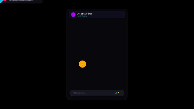 Mobile App Live Stream Chat Interface with Animated Transition Effects and Interactive Heart Emoji