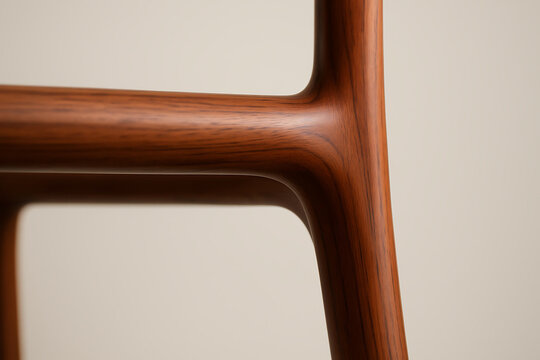 Close up of modern wooden furniture frame with smooth curves and warm natural grain