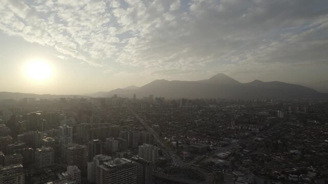 High Altitude Aerial Footage Of Santiago De Chile Urban Sprawl In Haze