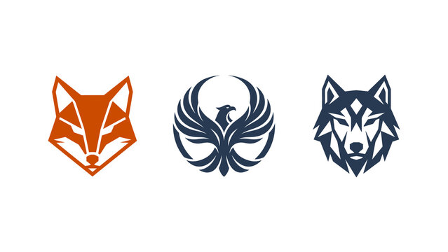 Set of three stylized animal head logo icons with wildlife predator minimalist
