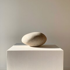 Fototapeta premium Smooth River Stone on White Plinth