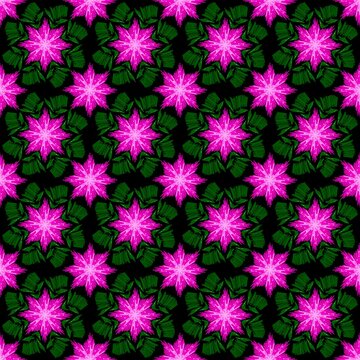 Seamless pattern of pink flower on green leaves for background, wallpaper, card, scene.