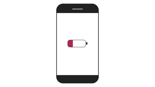 illustration of a cellphone with a low battery on a white background