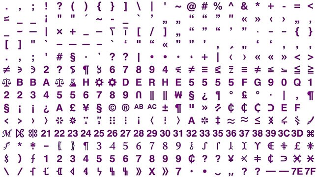 Handwritten red ink punctuation marks and symbols on lined paper for grammar education and writing design