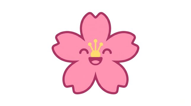 Smiling pink cherry blossom flower character cartoon with character illustration botanical