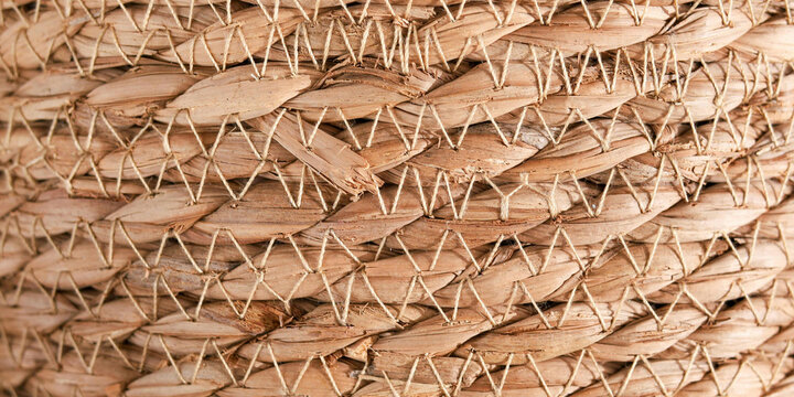 Woven wicker texture, natural straw basket weave background