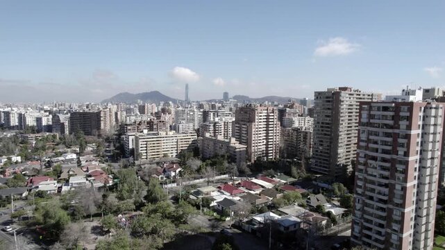 Aerial View Of Santiago Urban Landscape With San Cristobal Hill Horizon