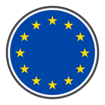 European Union round flag icon vector, EU circular emblem with twelve yellow stars and blue background isolated on white, European symbol illustration