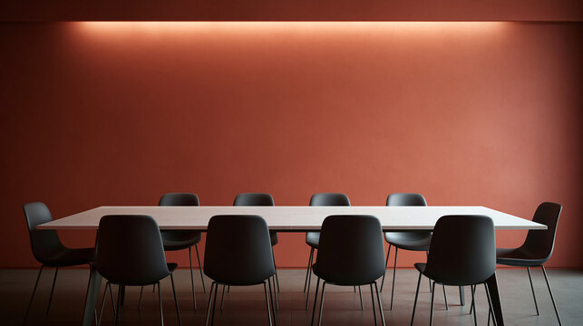 Empty Modern Conference Room with Long Table and Chairs