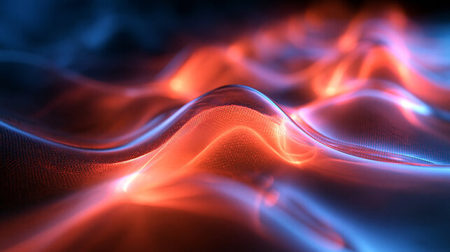 Glowing Abstract Digital Wave with Orange and Blue Neon Light