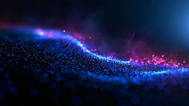 Abstract Technology Background with Glowing Blue and Purple Particles