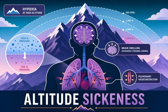 Altitude sickness hypoxia high altitude medical infographic illustration