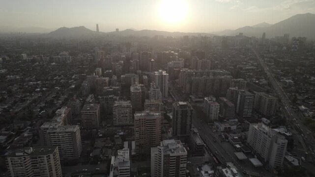 Drone Forward Shot Over Santiago De Chile Toward Scenic Hill Landscape