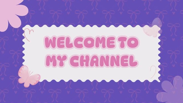 Cute Purple Floral Aesthetic Channel Intro Banner with Soft Butterfly Decorations and Elegant Pastel Typography Design for Content Creators