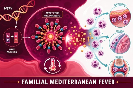 Familial Mediterranean fever FMF genetic inflammation medical infographic illustration