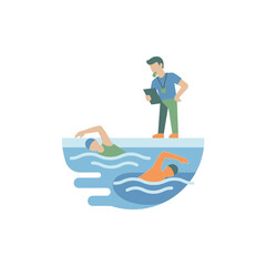 Fototapeta premium Swimming Coach Watching Athletes Train in Pool, Sports Training, Healthy Lifestyle, Isolated on Transparent Background