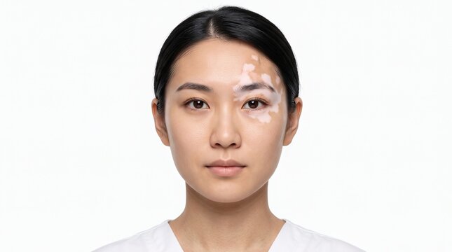 Portrait of beautiful young asian woman with vitiligo skin condition on face