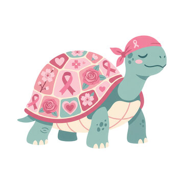 Cute Floral Turtle with Decorative Shell Pattern, Transparent Background