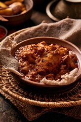 Fototapeta premium Ethiopian injera with doro wat stew
