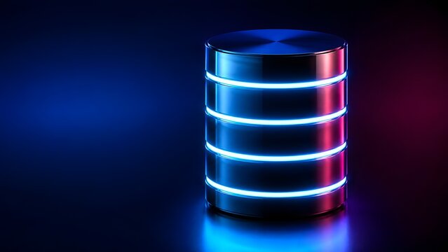 Futuristic data server stack featuring vibrant glowing elements, symbolizing advanced technology, network infrastructure, cloud computing, and digital information processing.