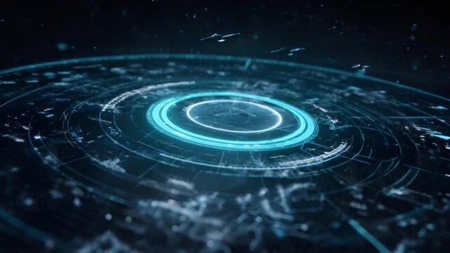 Holographic radar tracking screen and AI drones operating in autonomous defense command system (AI Generated)