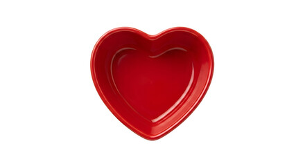 Fototapeta premium Bright red heart shaped ceramic bowl top view