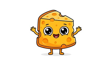 Naklejka premium Cute Cartoon Cheese Character with Happy Smile on White Background