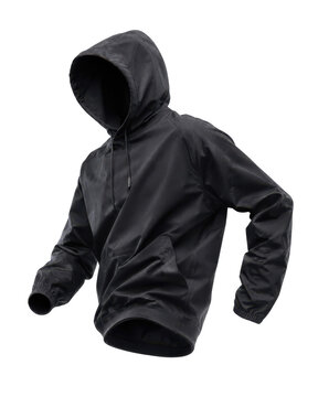 Black techwear hooded jacket windbreaker isolated on transparent background