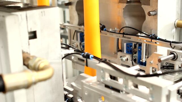 Industrial manufacturing machine with yellow polymer extrusions