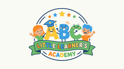 Naklejka premium Cute Education Brand Logo for Little Learners Academy Featuring ABC Characters and Happy Children
