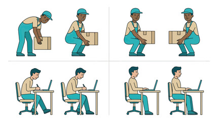 Fototapeta premium Workers and office employees in various professional settings.